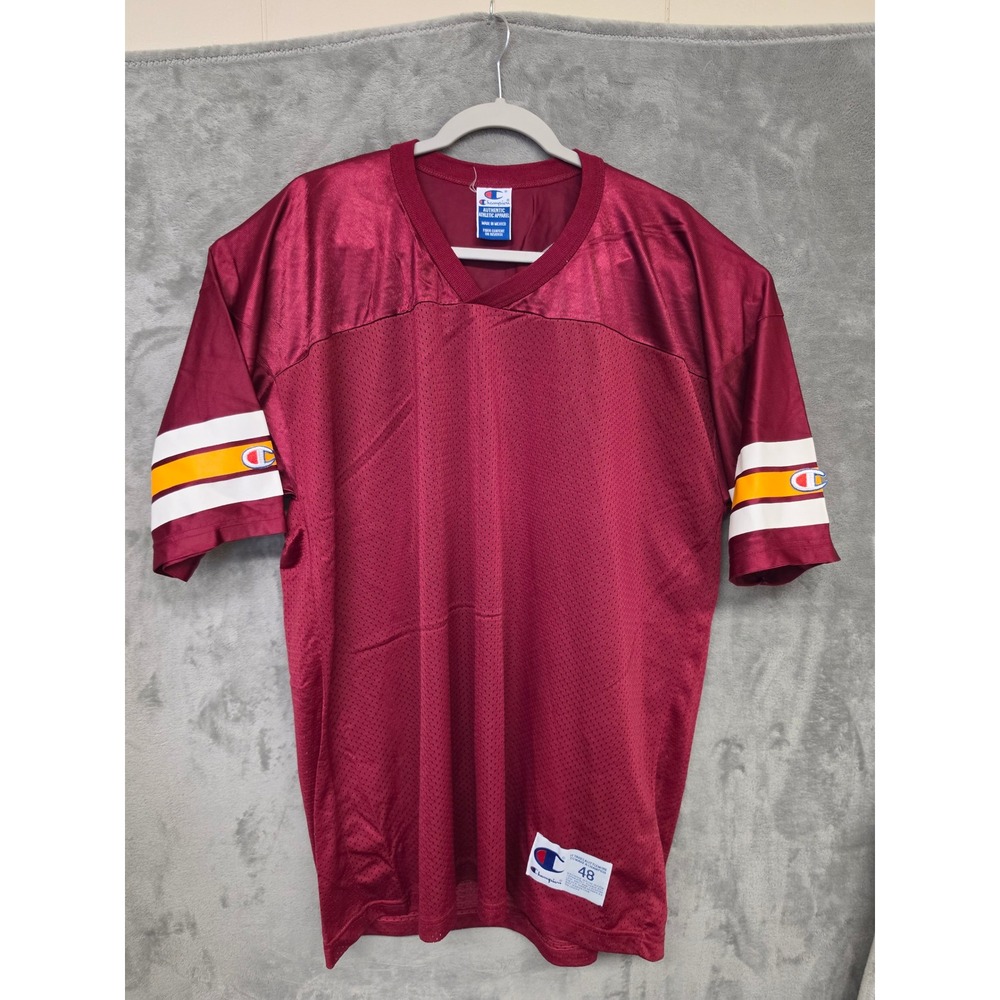 Champion Mens Burgundy Mesh Football Jersey Size 48 Maroon Striped V-Neck